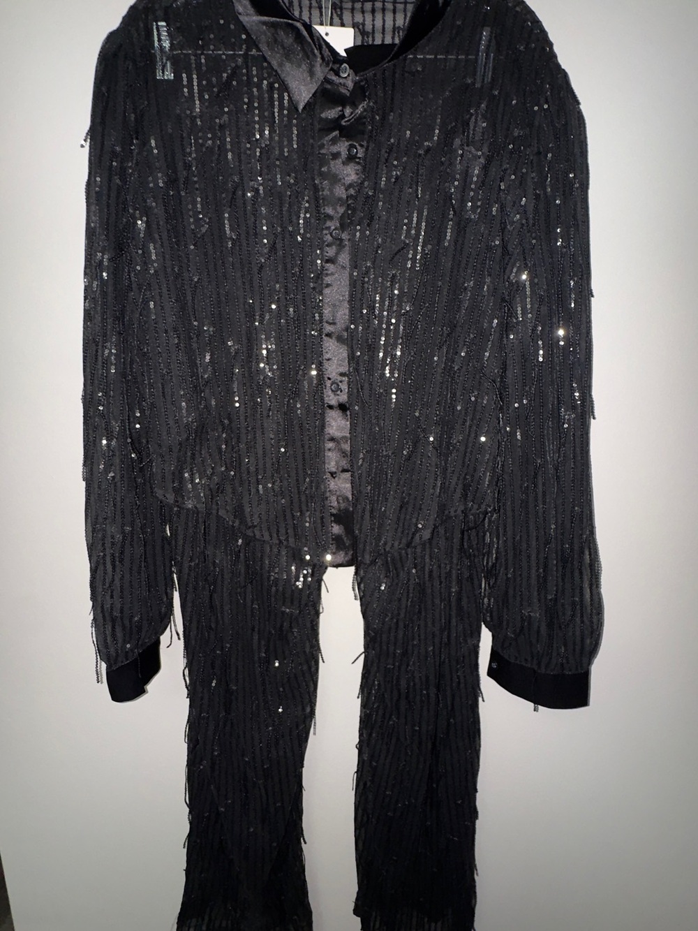 Black Sequin Fringe Button-Up Set